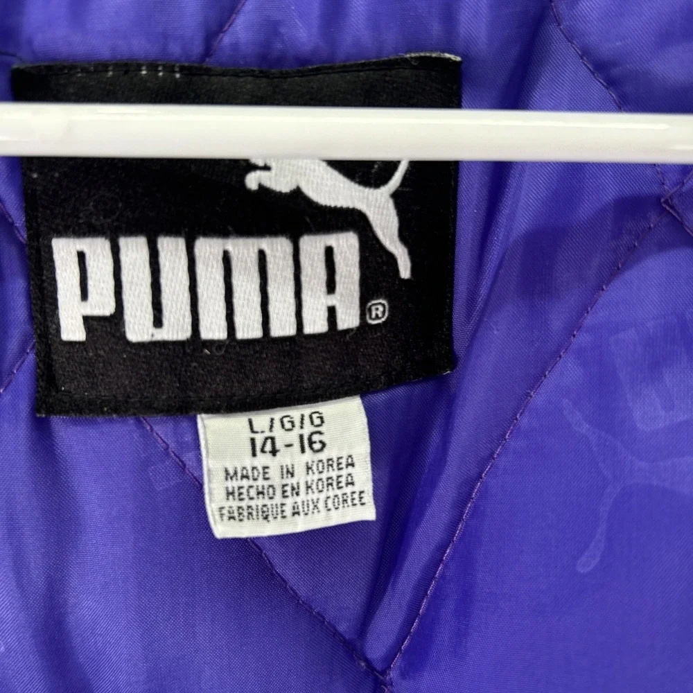 Vintage 90s Puma Kansas State Wildcats Puffer Jacket Purple Hooded Youth L Read